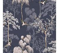 Arthouse Japanese Garden Blue Floral Bird Design Paste The Paper Wallpaper