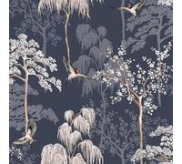 Arthouse Japanese Garden Blue Wallpaper 908106 - Oriental Birds Trees Blossom