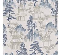 Japanese Pagoda Wallpaper - Blue and Grey