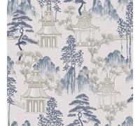 Arthouse Japanese Pagoda Floral Blue Grey Flowers Wallpaper -924803