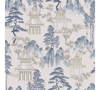 Arthouse Japanese Pagoda Wallpaper in Mid Blue Arthouse Mid Blue