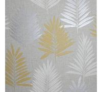Arthouse Grey Ochre Yellow Stripe Palm Leaves Geometric Linen Effect Wallpaper