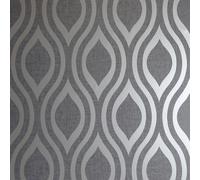 Arthouse | Luxe Ogee Gunmetal Silver Wallpaper | Geometric Metallic Wallpaper for Modern Interiors | Textured Blown Vinyl Wallcovering | Covers Imperfections | Paste The Paper | 1005 x 53cm