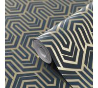 Arthouse Malah Geometric Blue Wallpaper Art Deco Metallic Gold Paste The Wall Vinyl