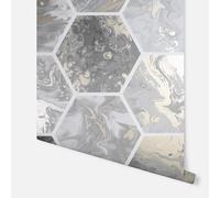 ARTHOUSE MARBLED HEX CHARCOAL ROSE GOLD LUXURY DESIGNER WALLPAPER 908502