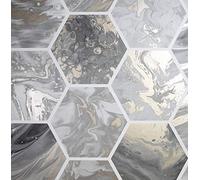 Arthouse Marbled Hex Matt Grey & Rose Gold Metallic Wallpaper for Living Spaces & Feature Walls, Kitchen Bedroom Hallway Dining Wallpaper 10.05m x 0.53m Roll, Marble Effect Geometric Design 908502