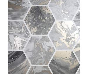 Arthouse Marbled Hex Matt Grey & Rose Gold Metallic Wallpaper for Living Spaces & Feature Walls, Kitchen Bedroom Hallway Dining Wallpaper 10.05m x 0.53m Roll, Marble Effect Geometric Design 908502