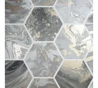 Arthouse Marbled Hex Matt Grey & Rose Gold Metallic Wallpaper for Living Spaces & Feature Walls, Kitchen Bedroom Hallway Dining Wallpaper 10.05m x 0.53m Roll, Marble Effect Geometric Design 908502
