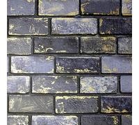 Arthouse | Metallic Brick Navy/Gold Wallpaper | Statement Brick Design with Gold Metallic Highlights | Paste The Paper Wallpaper for Feature Walls and All Walls | 1005 x 53cm