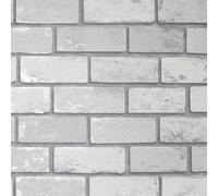 Arthouse Metallic Brick Wallpaper in White Arthouse White