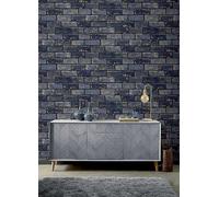 Arthouse Metallic Brick Wallpaper Navy
