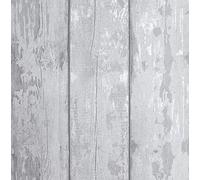 Arthouse | Metallic Washed Wood Grey/Silver Wallpaper | Rustic Washed Wood Effect Wallpaper with Metallic Highlights | Ideal for Kitchens and Hallways | 1005 x 53cm