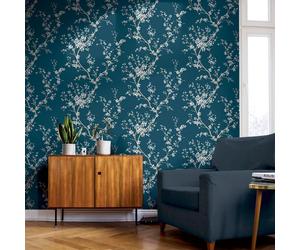Arthouse Oriental Delicate Botanical Trail Glitter Blue White 692805 Wallpaper
