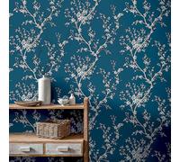 Arthouse Oriental Trail Teal Wallpaper White