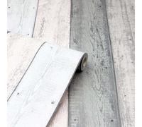Arthouse Rustic Painted Wood Grain Panel Effect Grey Blush Pink Wallpaper 902809