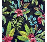 Arthouse Paradise Tropical Wallpaper - Navy Background - Tropical Foliage, Leaves & Flowers - Vibrant Shades of Green, Teal and Pink - Adds a Colourful Exotic Touch to Your Home - 909406