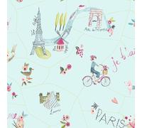 Arthouse Paris With Love Textured Glitter Shimmer Multi Duck Egg Kids Wallpaper