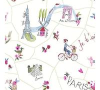 Arthouse Paris with Love Painting Pattern Wallpaper Glitter Motif Eiffel Tower Roses (White 696105)