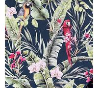 Arthouse Pretty Polly Navy Background Coloured Wallpaper for Living Spaces & Feature Walls, Kitchen Bedroom Hallway Dining 10.05m x 0.53m Roll Botanical Feel with Animal & Floral Morifs 297106