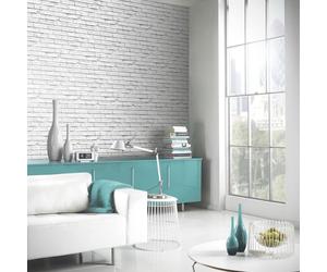Arthouse Retro Realistic WhiteWashed Old Brick White Wallpaper 623004