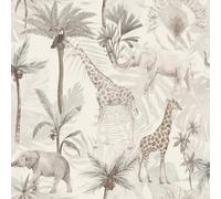 Arthouse Serengeti Animals Neutral Wallpaper Palm Trees Naturistic Feature Wall