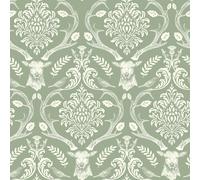 Arthouse Stag Damask Wallpaper in Green Arthouse Green