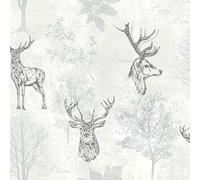 Arthouse Stag Mono Black Wallpaper - Etched Stag Designs - Textured Finish to Add Interest, Accentuated with a Hint of Metallic for Eye Catching Style - Beautiful Monochrome Colour Scheme - 901808