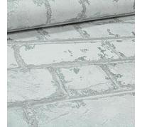 Arthouse Urban Rustic 3D Effect Brick White Light Grey Silver Metallic Feature Wallpaper