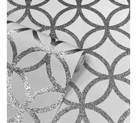 Arthouse Sequin Geo White/Silver Wallpaper One Size White