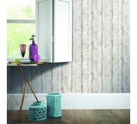 Arthouse White Washed Wood Panel Pattern Wallpaper Faux Effect Distressed Beam