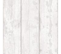 ArthouseWhite Washed Wood Panel Effect Wallpaper Worn Distressed Grey White