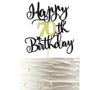 Arthsdite 1 Pc Happy 70th Birthday Cake Topper Cheers to 70 Years Birthday Cake Pick 70 Fabulous Cake Decoration for Happy 70th Birthday Anniversary Party Cake Decorations - Black Gold Glitter