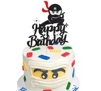 Arthsdite 1 Pc Ninja Happy Birthday Cake Topper Martial Arts Karate Kung Fu Warriors Cake Pick Ninja Theme Baby Shower Kids Boys Girls Birthday Party Cake Decorations Supplies - Black Glitter