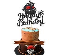 Arthsdite 1 Pc Pirate Ship Themed Happy Birthday Cake Topper - Nautical Sail Ship Birthday Cake Topper, Pirate Themed Party Decor for Kids Boys Men