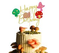 Arthsdite 1 x Mushroom Cake Topper, Mushroom Birthday Cake Decorations for Girls and Boys, Mushroom Snail Happy Birthday Decorations Theme Party Supplies