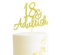 Arthsdite 18 & Adult-ish Cake Topper, 18 and Adultish Cake Pick, Time to Adult/Eighteen Birthday Cake Decor, Happy 18th Birthday Party Decoration Supplies - Gold Glitter