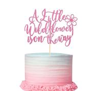 Arthsdite 1Pc A Little Wildflower is on the Way Cake Topper, Flower Baby Shower Decorations, Floral Theme Gender Reveal Baby Shower Party Decorations - Pink Glitter