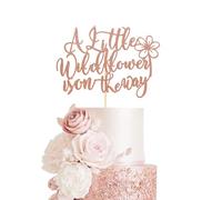 Arthsdite 1Pc A Little Wildflower is on the Way Cake Topper, Flower Baby Shower Decorations, Floral Theme Gender Reveal Baby Shower Party Decorations - Rose Gold Glitter