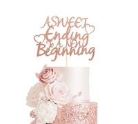 Arthsdite 1Pc A Sweet Ending to A New Beginning Cake Topper, The Adventure Begins, Wedding/Retirement/Graduation/Farewell Party Decorations - Rose Gold Glitter