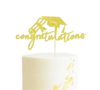 Arthsdite 1Pc Congratulations 2025 Graduation Cake Topper, Congrats Grad Cap Cake Pick - 2025 High School/College/Senior Graduation Party Decorations Supplies - Gold Glitter