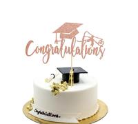 Arthsdite 1Pc Congratulations 2025 Graduation Cake Topper, Rose Gold Glitter Decor for High School/College/Senior Graduation Party