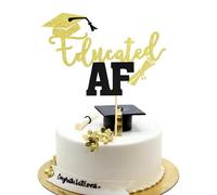 Arthsdite 1Pc Educated AF Cake Topper for Class of 2026 Graduation High School Graduation College Grad Party Decorations - Gold Glitter