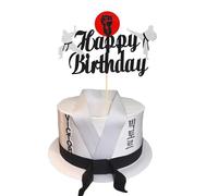 Arthsdite 1Pc Karate Cake Topper, Taekwondo theme Kung Fu Sport Cake Topper, Karate Happy Birthday Party Supplies Sparkling Party Decoration