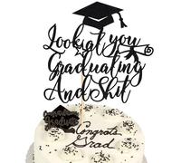 Arthsdite 1Pc Look at You Graduating and Cake Topper, Congrats Grad/You Did It, Class of 2025 Graduation Party Decorations Supplies - Black Glitter