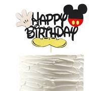 Arthsdite 1Pc Mouse Inspired Happy Birthday Cake Topper Red Gold Black Mick Mouse White Gloves Gold Shoes Boys Birthday Party Decorations Supplies