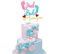 Arthsdite 1Pc Pink or Blue We Love You Cake Topper with Footprint Gender Reveal Cake Decorations for Baby Shower Gender Reveal Theme Kids Boys Girls Birthday Party Decoration Supplies