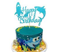 Arthsdite 1Pc Shark Cake Topper Happy Birthday Cake Topper for Boys Cute Shark Cake Decoration, Ocean Sea Animal Shark Theme Baby Shower Party Supplies Decoration