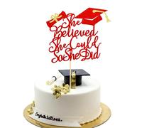 Arthsdite 1Pc She Believed She Could So She Did Cake Topper, 2025 Graduation Cake Topper, Graduation Decorations for Girls, High School/College/University Graduation Decoration - Red Glitter