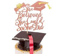 Arthsdite 1Pc She Believed She Could So She Did Cake Topper, 2025 Graduation Cake Topper, Graduation Decorations for Girls, High School/College/University Graduation Decoration - Rose Gold Glitter