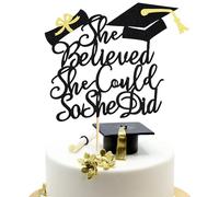 Arthsdite 1Pc She Believed She Could So She Did Cake Topper, 2025 Graduation Cake Topper, Graduation Decorations for Girls, High School/College/University Graduation Decoration - Black Glitter